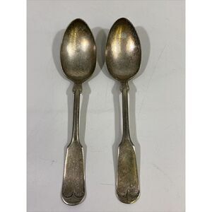 Vintage Rogers Silverplate Serving Spoon Set (2) Tipped Pattern Anchor AA 8”